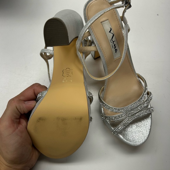 Nina Silver Strappy Block Heels - Picture 5 of 8